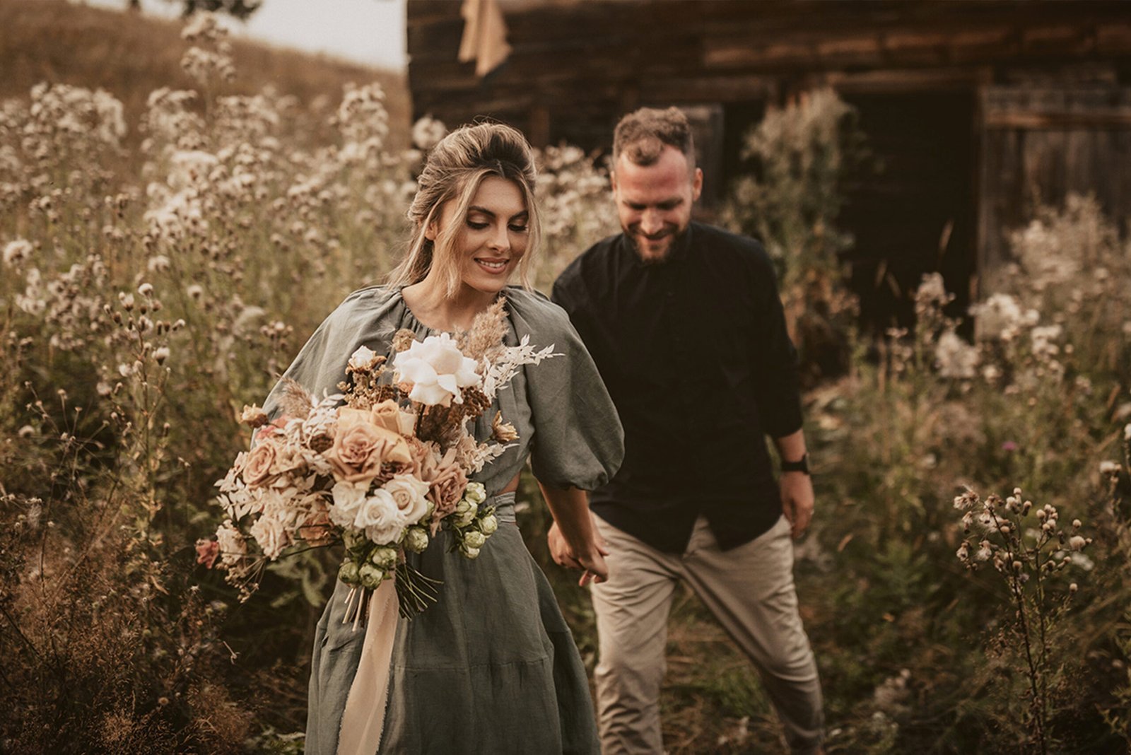 elope wedding couple professional photography session in meadow in British Columbia
